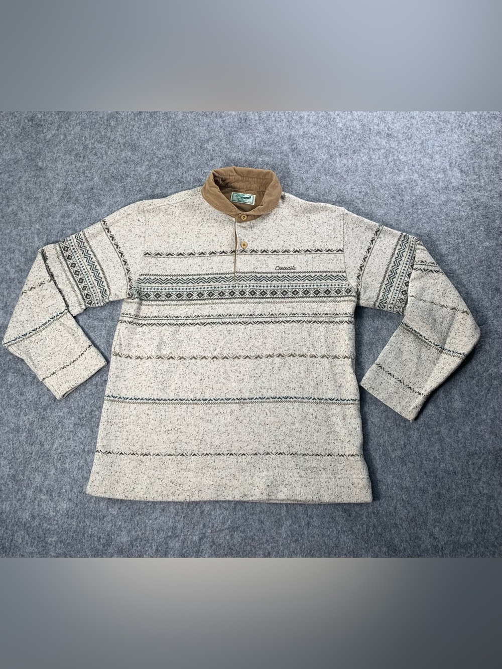 Crocodile originals Cream & Tan Patterned Button-Front Men's Crewneck Sweater